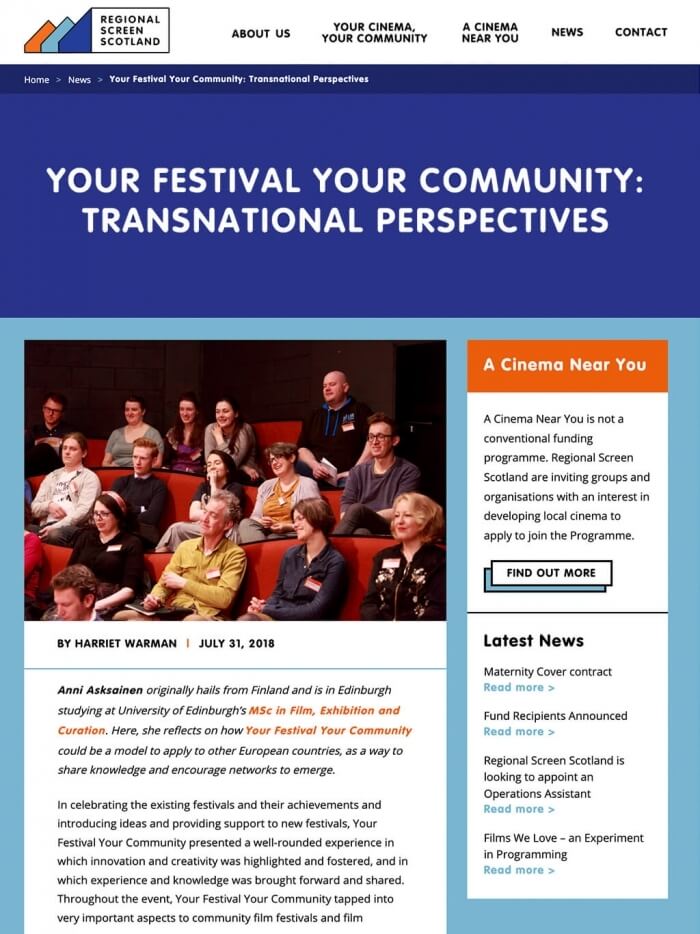 Image of Regional Screen Scotland website displayed on a tablet - web and graphic Design Edinburgh