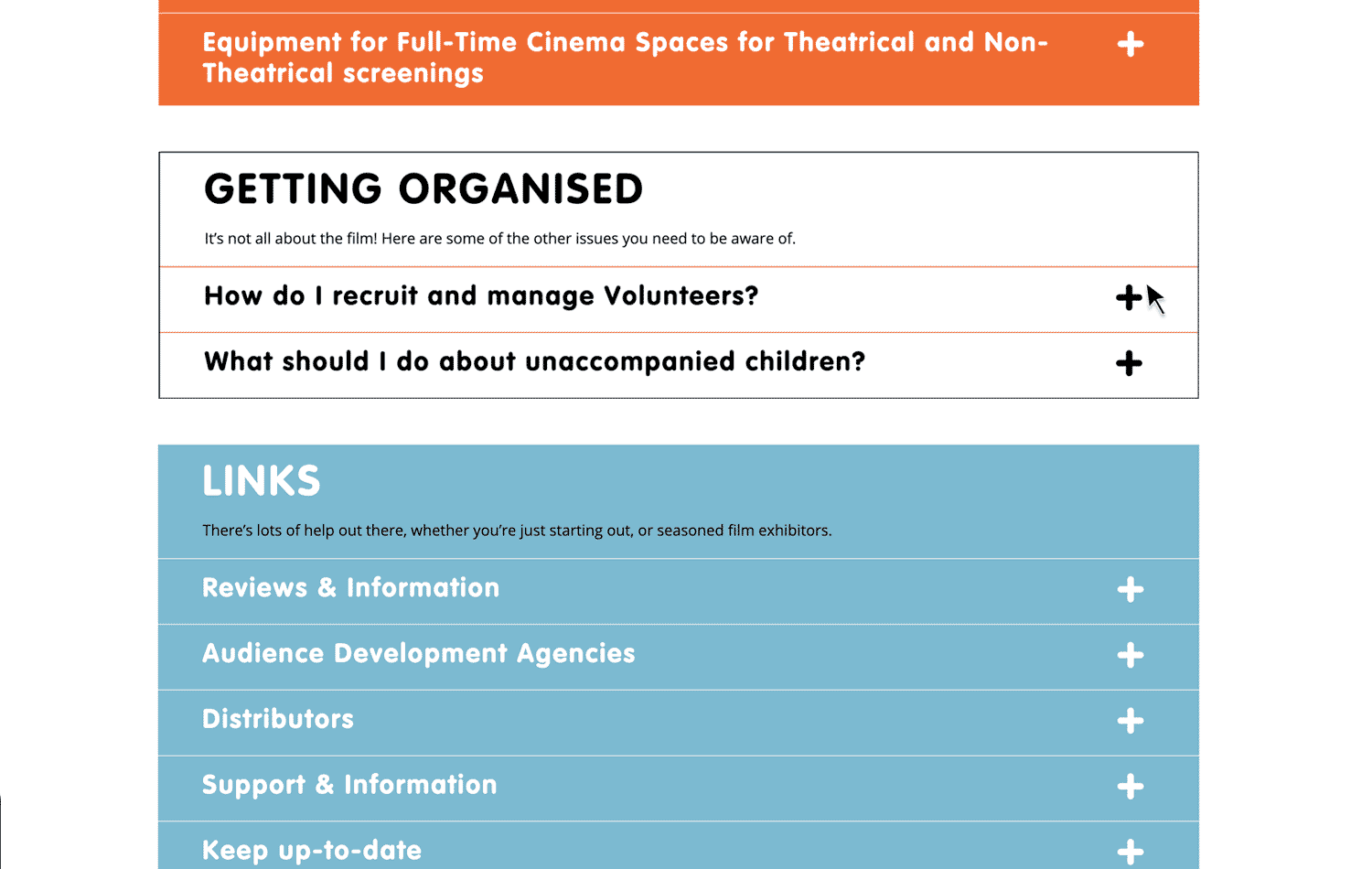 Gif showing collapsing accordion for Regional Screen Scotland - web and graphic design Edinburgh