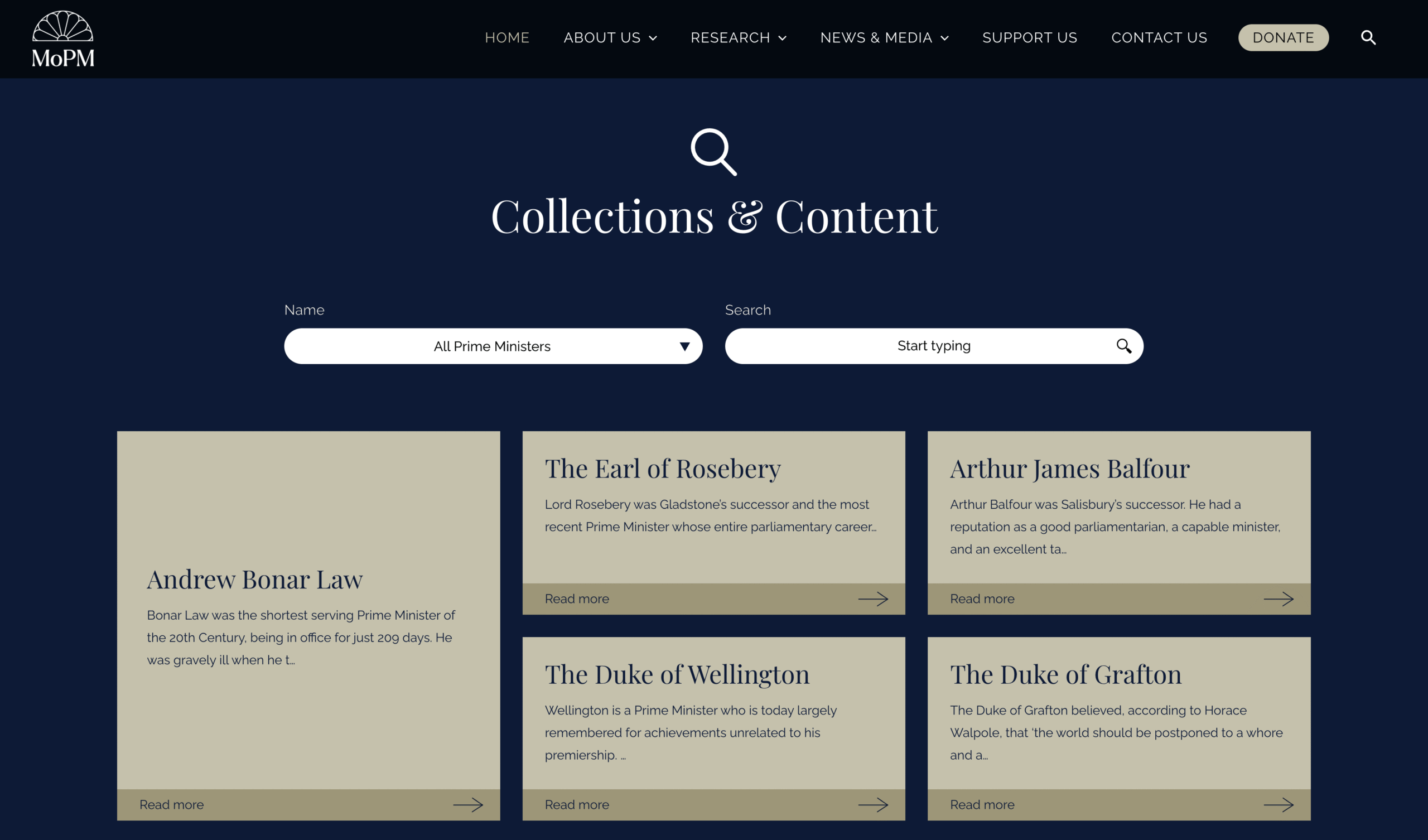 Website filtering of British Prime Ministers